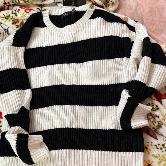 Ralph Lauren Bold Black and White Striped Sweater - Picture 1 of 4